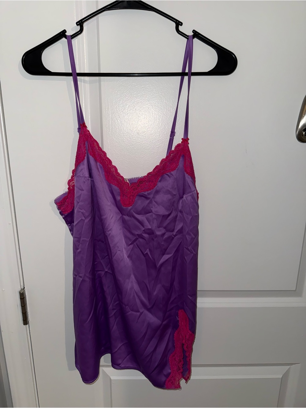 Victoria's Secret Purple Satin Chemise with Pink Lace Trim